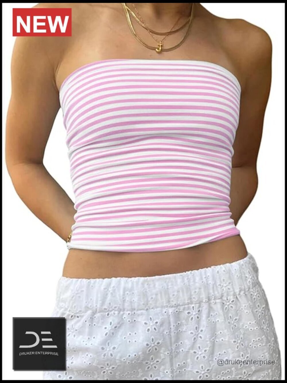 Striped Bandeau Tube Crop Top Sleeveless Backless Going Out Summer